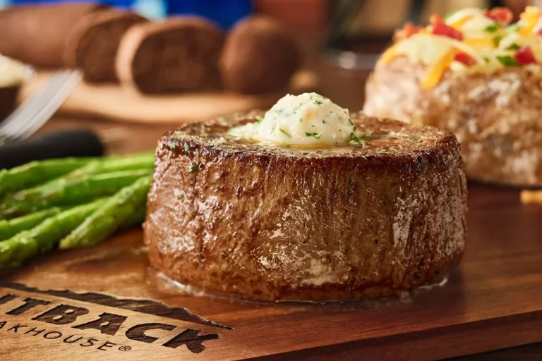 Outback Steakhouse Dinner Menuย 1 Filet topped with Roasted Garlic Butter