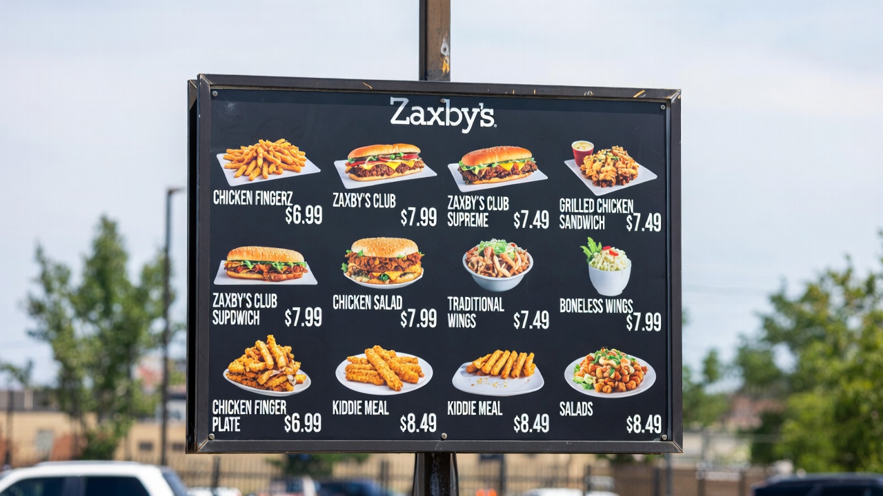 Zaxby’s menu with prices 2026 USA – full spread of Fingerz, Zalads and wings