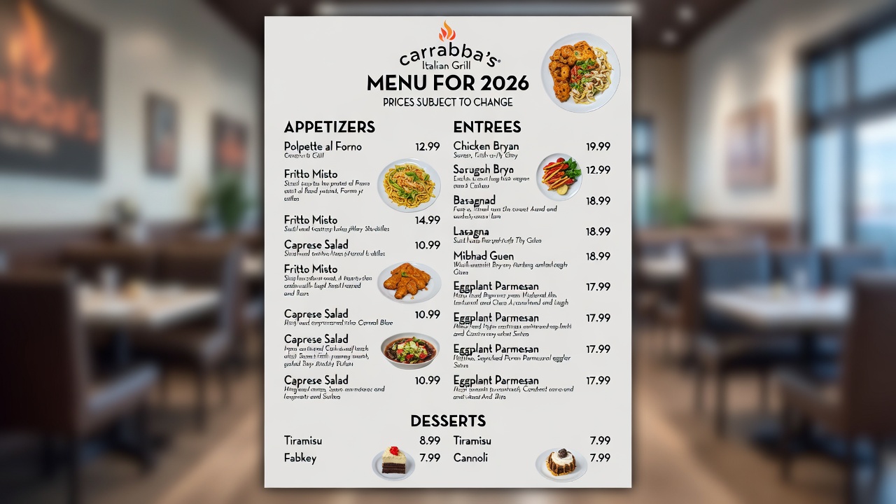 Carrabba’s menu with prices 2026 USA – desserts and bread